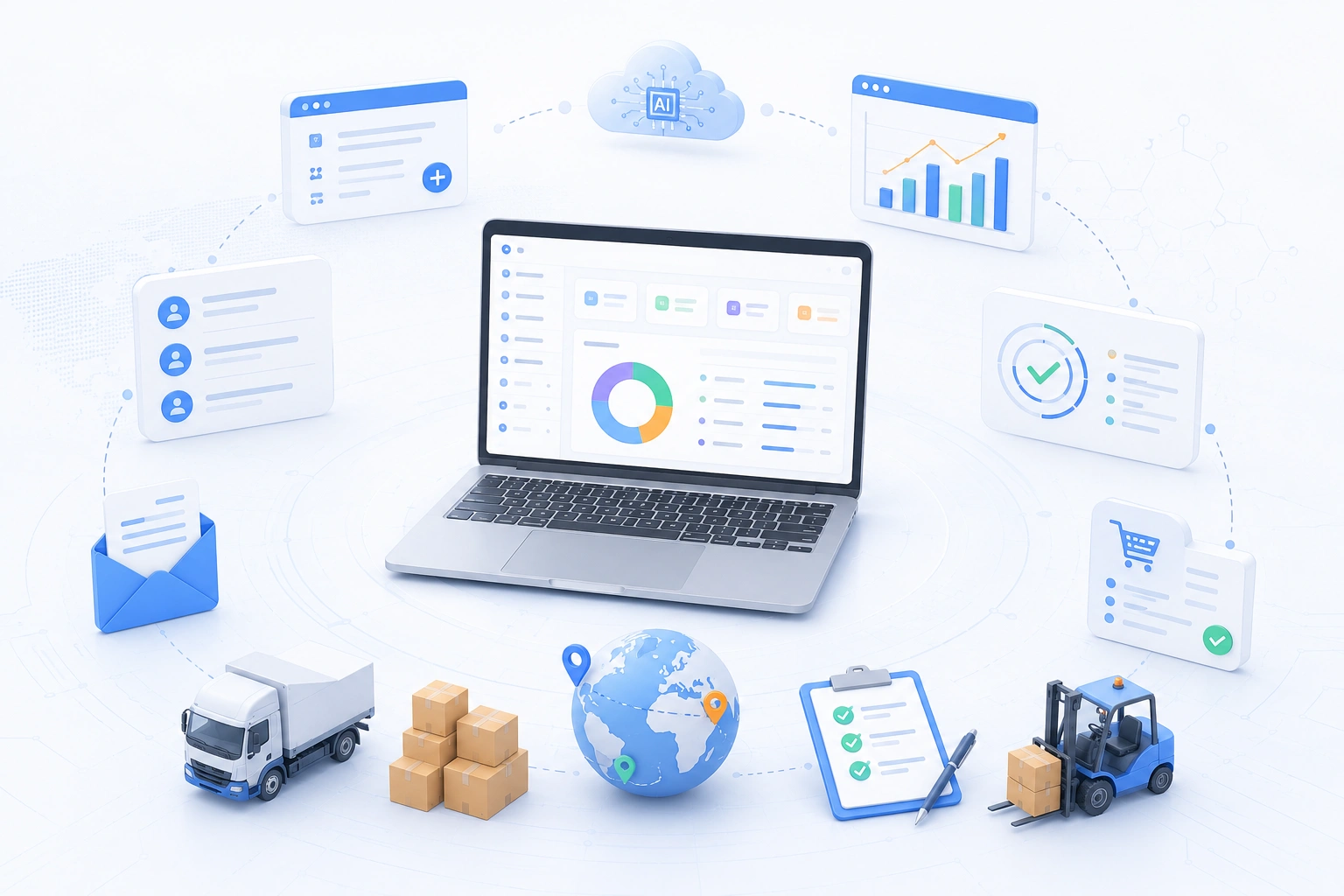AI-powered E-RFQ software dashboard with supplier management, quotation comparison, procurement workflows and analytics